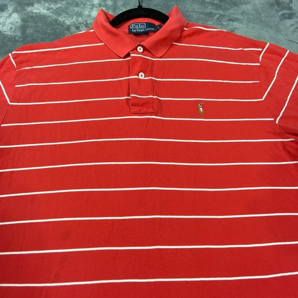 Vintage Polo Ralph Lauren Shirt‎ Men L Red Striped Classic Fit Golf All Cotton